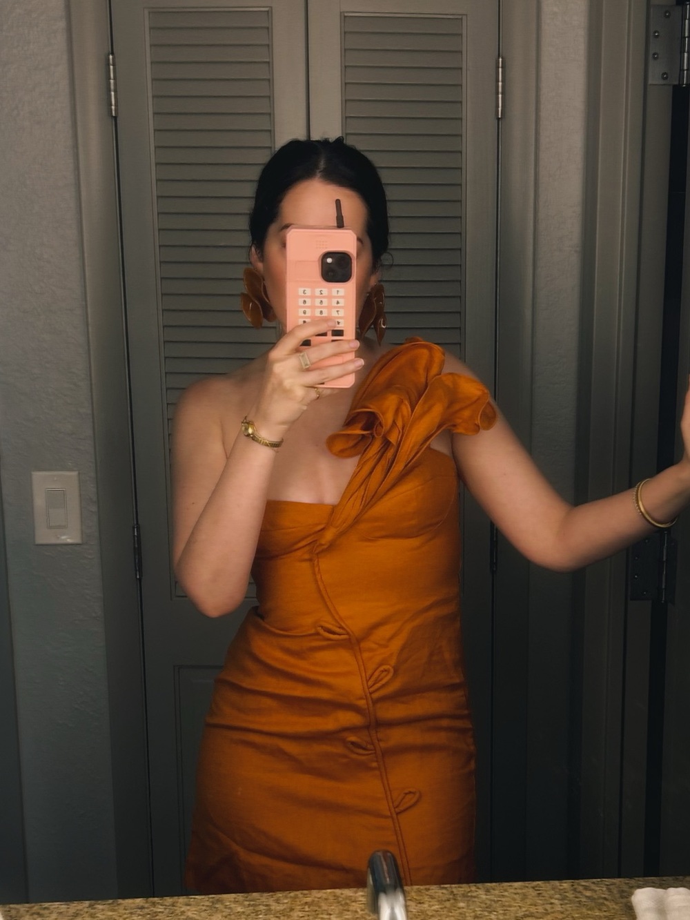 Orange One-Shoulder Tuckernuck Mini Dress